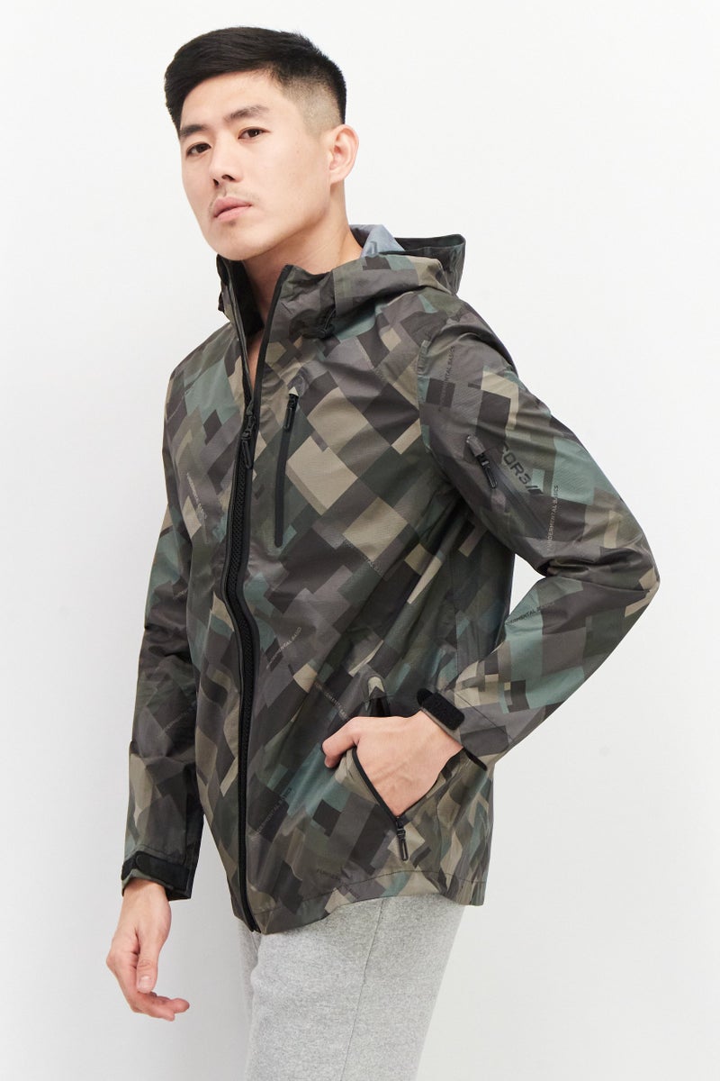 JACK & JONES Men Camouflage Hooded Windbreaker Jacket, Olive Combo - Image 4